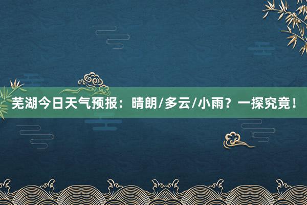 芜湖今日天气预报：晴朗/多云/小雨？一探究竟！